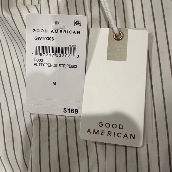 🩷 (Set) Good American Women's Stripe Poplin Weekend Button Down & Shorts 🩷 - Picture 4 of 6